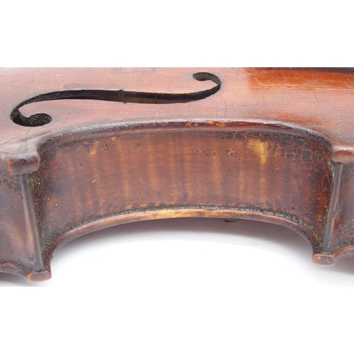 308 - A two piece back violin 35cm with a case