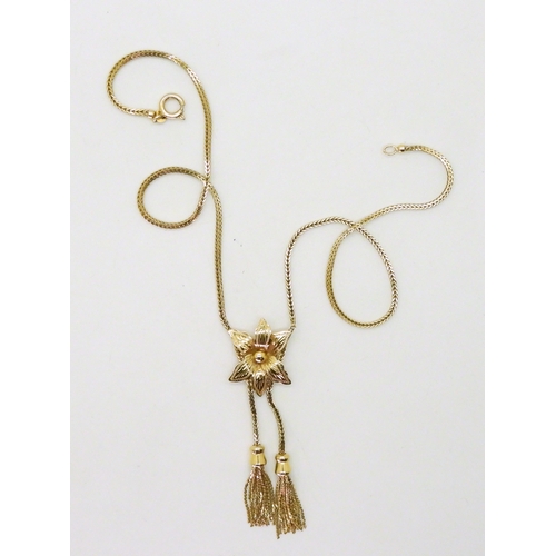 704 - A 9ct gold herringbone chain and flower necklace, length 43.5cm, weight 12gms