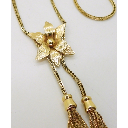 704 - A 9ct gold herringbone chain and flower necklace, length 43.5cm, weight 12gms