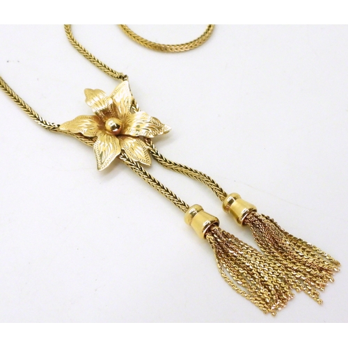 704 - A 9ct gold herringbone chain and flower necklace, length 43.5cm, weight 12gms