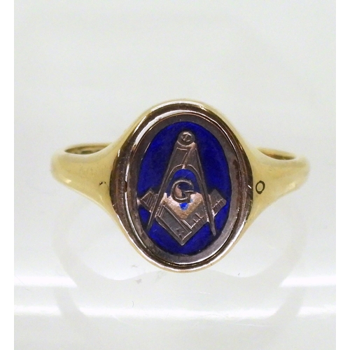 727 - A 9ct gold Masonic swivel signet ring, size U1/2, weight 5.6gms