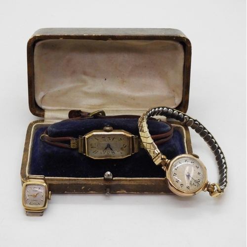 752 - An 18ct gold ladies vintage watch head, weight including strap and mechanism 14.2gms, together with ... 