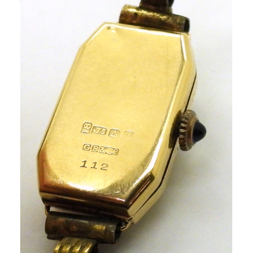 752 - An 18ct gold ladies vintage watch head, weight including strap and mechanism 14.2gms, together with ... 