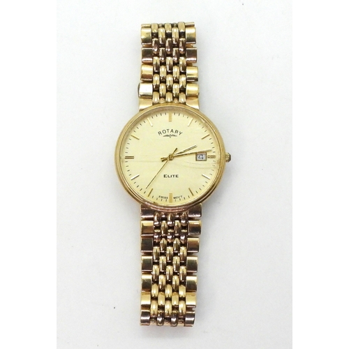 758 - A 9ct gold gents Rotary Elite watch and strap, weight all together 56.6gms