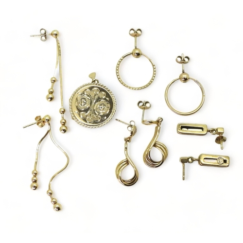 770 - A pair of 14k ball pattern earrings, weight 3.6gms and a collection of 9ct gold and yellow metal wei... 