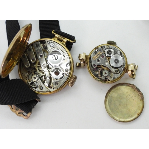 772 - Two 9ct gold cased ladies vintage watches, weight together with straps and mechanisms 21.9gms