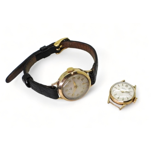 775 - A 9ct cased ladies Tudor watch with black leather strap, number stamped to the mechanism 2325, toget... 