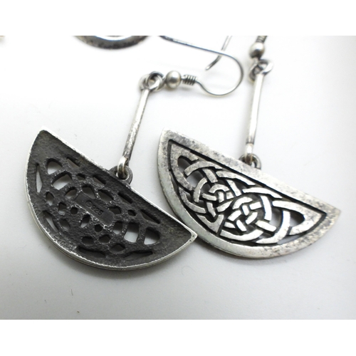 796 - A pair of silver knotwork Sheila Fleet earrings, items by Ola Gorie to include three rings, a pair o... 