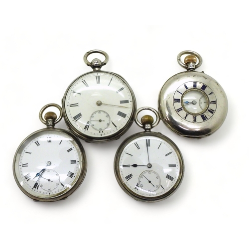 797 - A silver open face pocket watch, hallmarked Chester 1896, with jeweled and engraved movement, a silv... 