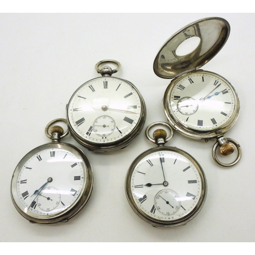 797 - A silver open face pocket watch, hallmarked Chester 1896, with jeweled and engraved movement, a silv... 