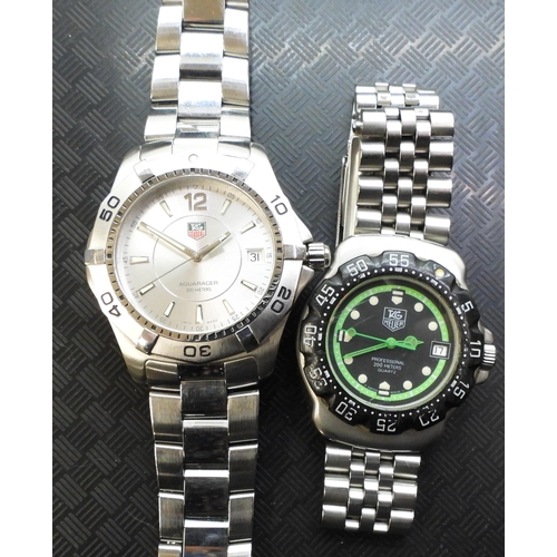 801 - A Ladies Tag Heuer professional 200 meters with green chapter ring, movement signed Tag Heuer 2.93 E... 