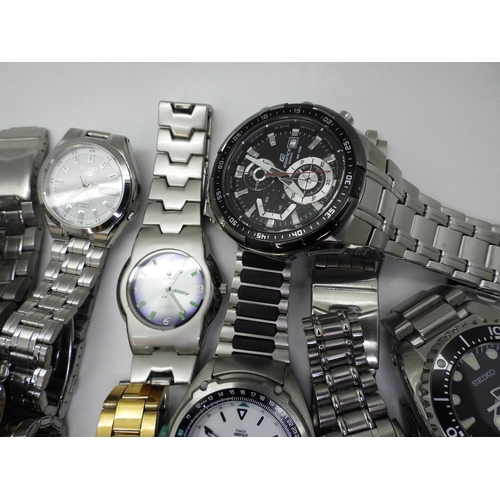 802 - A large collection of fashion watches to include Seiko's, Citizen Eco-Drives, Mortima Super Datomati... 