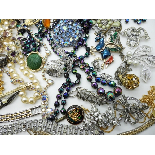 806 - Peacock beads,a watch retailed by Oscar De La Renta, silver and marcasite items, a Montine watch etc