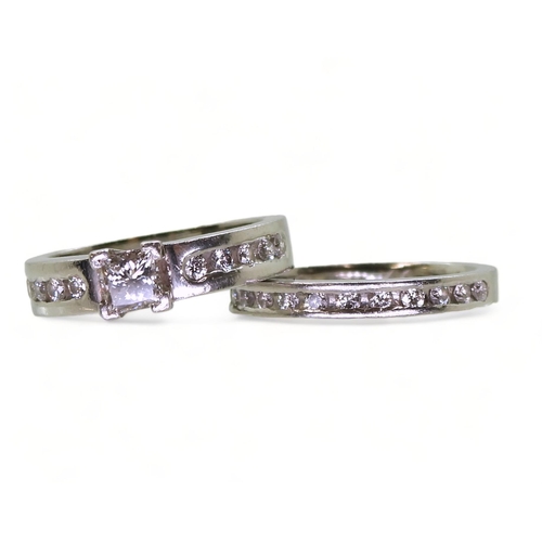 778B - A platinum wedding set made by Blair & Sheridan of Glasgow, comprising of a engagement ring set ... 