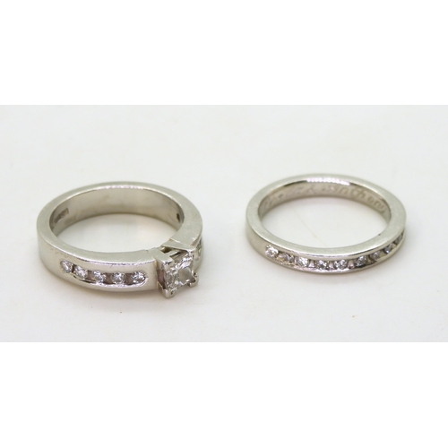 778B - A platinum wedding set made by Blair & Sheridan of Glasgow, comprising of a engagement ring set ... 