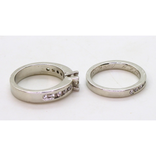 778B - A platinum wedding set made by Blair & Sheridan of Glasgow, comprising of a engagement ring set ... 