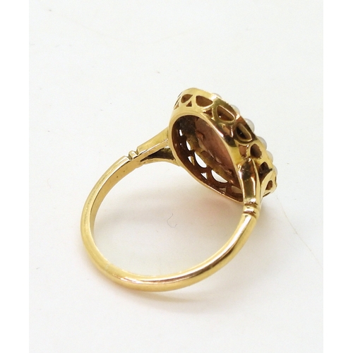 2824 - 18CT GOLD MOURNING RINGset with a hand painted miniature, and split pearls. Miniature 10mm x 8mm, ea... 