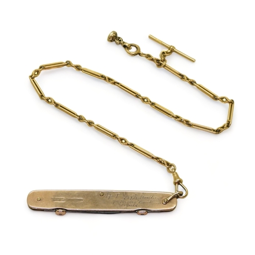 2834 - AN 18CT GOLD FOB CHAINwith baton links and fancy knot links, made by John Goffe & Son, length 34... 