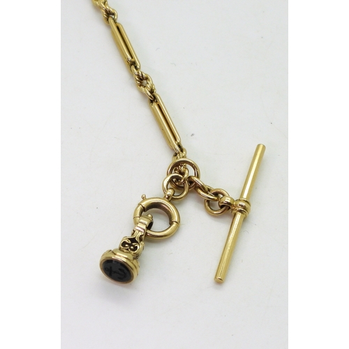 2834 - AN 18CT GOLD FOB CHAINwith baton links and fancy knot links, made by John Goffe & Son, length 34... 