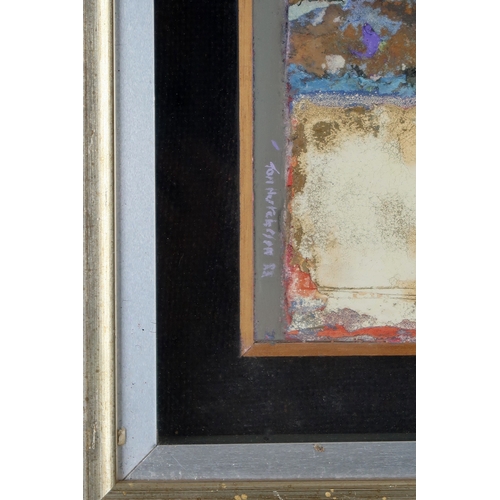 3051 - TOM HUTCHESON (SCOTTISH 1922-1999)SLATE GREY AND OCHREOil gesso and collage on board, signed lower l... 