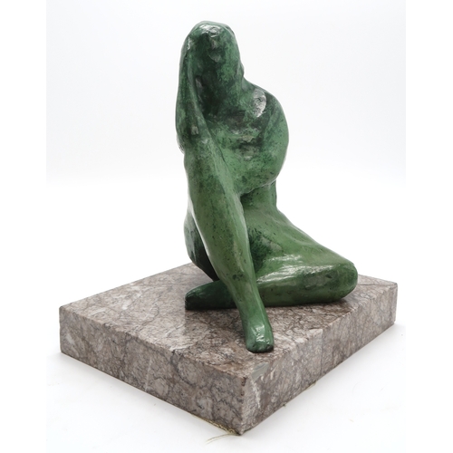 3053 - DAVID CREGEEN (MANX/SCOTTISH CONTEMPORARY)PENSIVE SEATED FIGUREBronze, with green patina, signed, in... 