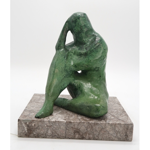 3053 - DAVID CREGEEN (MANX/SCOTTISH CONTEMPORARY)PENSIVE SEATED FIGUREBronze, with green patina, signed, in... 