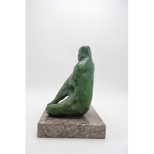 3053 - DAVID CREGEEN (MANX/SCOTTISH CONTEMPORARY)PENSIVE SEATED FIGUREBronze, with green patina, signed, in... 