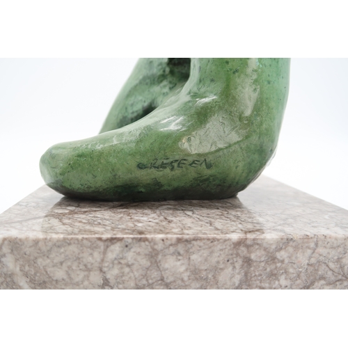 3053 - DAVID CREGEEN (MANX/SCOTTISH CONTEMPORARY)PENSIVE SEATED FIGUREBronze, with green patina, signed, in... 