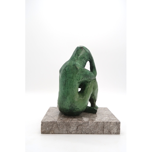 3053 - DAVID CREGEEN (MANX/SCOTTISH CONTEMPORARY)PENSIVE SEATED FIGUREBronze, with green patina, signed, in... 