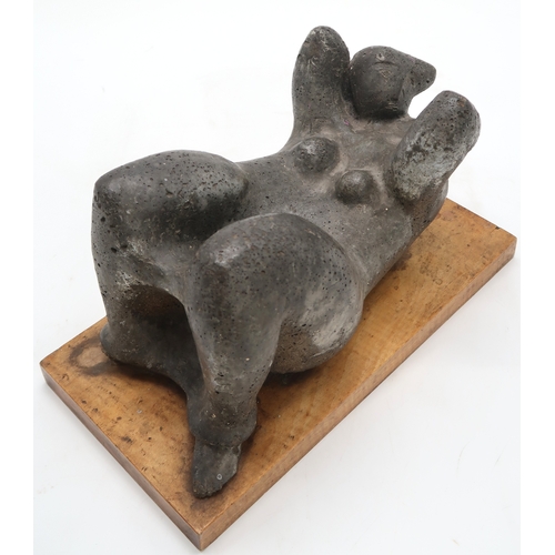 3054 - *WITHDRAWN* GEORGE * (BRITISH 20thC)RECLINING FIGUREClay, on wooden plinth, 17cm (6.75