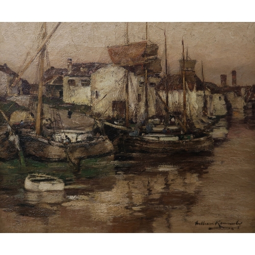 3055 - WILLIAM KENNEDY (SCOTTISH 1859-1918)HARBOUR AT DUSKOil on canvas, signed lower right, 50 x 60cm (20 ... 