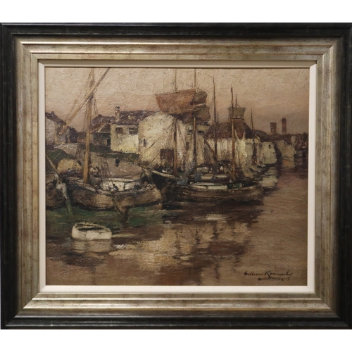 3055 - WILLIAM KENNEDY (SCOTTISH 1859-1918)HARBOUR AT DUSKOil on canvas, signed lower right, 50 x 60cm (20 ... 