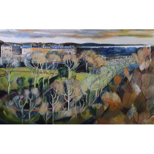 3067 - MARY LOUISE COULOURIS (AMERICAN 1939-2011)THE WATER OF LEITH AND THE FORTH (EDINBURGH)Acrylic on can... 