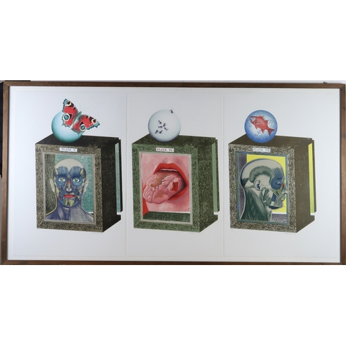 3072 - MICHAEL ROSCHLAU (GERMAN B.1942)SURREAL TRIPTYCH (1984)Mixed media prints (x3), signed in pencil, ed... 