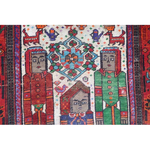 2138 - A BEIGE GROUND IRANIAN LORI RUNNERcentral panel decorated with geometric figure on horseback over pa... 