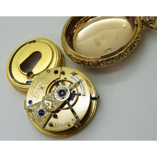 2936 - A GEORGE III 18CT POCKET WATCHa yellow metal dial with three colour gold details, Roman numerals and... 