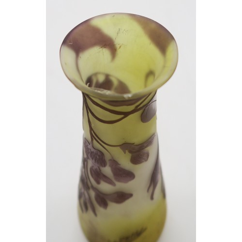 2271 - EMILE GALLE (1846-1904) A large cameo glass vase decorated with wisteria, with purple over yellow an... 