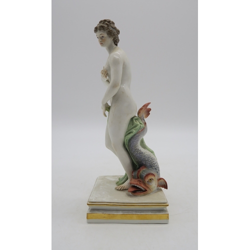 2273 - A MEISSEN FIGURE OF VENUSmodelled standing beside a grotesque dolphin, 25cm high... 