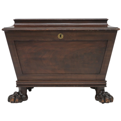 2059 - A 19TH CENTURY MAHOGANY SARCOPHAGUS CELLARETTE with hinged lid concealing fitted lead internal ... 