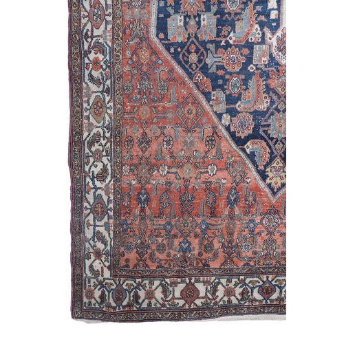 2139 - A LARGE BLUE GROUND HAMADAN CARPET with cream diamond central medallion on geometric floral pat... 