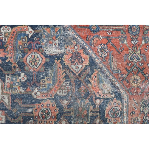 2139 - A LARGE BLUE GROUND HAMADAN CARPET with cream diamond central medallion on geometric floral pat... 