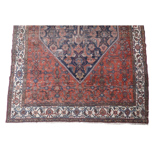 2139 - A LARGE BLUE GROUND HAMADAN CARPET with cream diamond central medallion on geometric floral pat... 