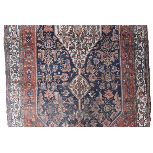 2139 - A LARGE BLUE GROUND HAMADAN CARPET with cream diamond central medallion on geometric floral pat... 