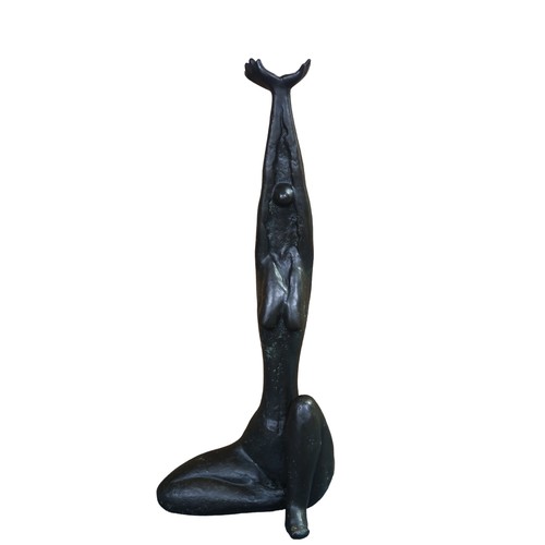 3079 - CONTEMPORARY SCHOOL FEMALE NUDE IN YOGA POSE Bronze, 110 cm