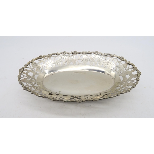 355 - A stamped 900 white metal fruit bowl, with an openwork border, 25cm diameter, and a stamped 800 pin ... 