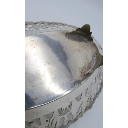 355 - A stamped 900 white metal fruit bowl, with an openwork border, 25cm diameter, and a stamped 800 pin ... 