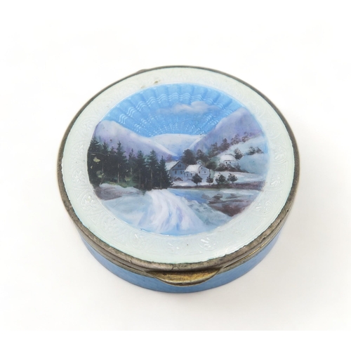 358 - A German silver guilloche enamel compact, 800 standard, by Max Fleischmann, Pforzheim, with Austrian... 