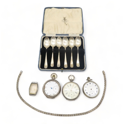 364 - A collection of silver including a 'The Farrington' pocket watch, by Robert John Pike, Chester,... 