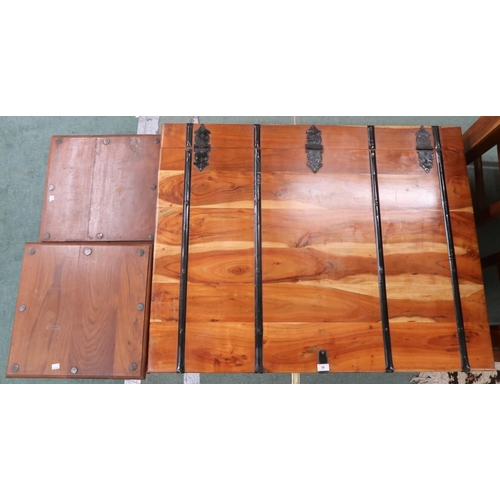 58 - A lot comprising a large contemporary mangowood chest/coffee table with black metallic fittings, 47c... 