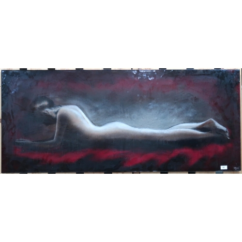 62 - A contemporary Lisa Villarospo for The House of Ugly Fish glass panel depicting a nude, 60cm hi... 